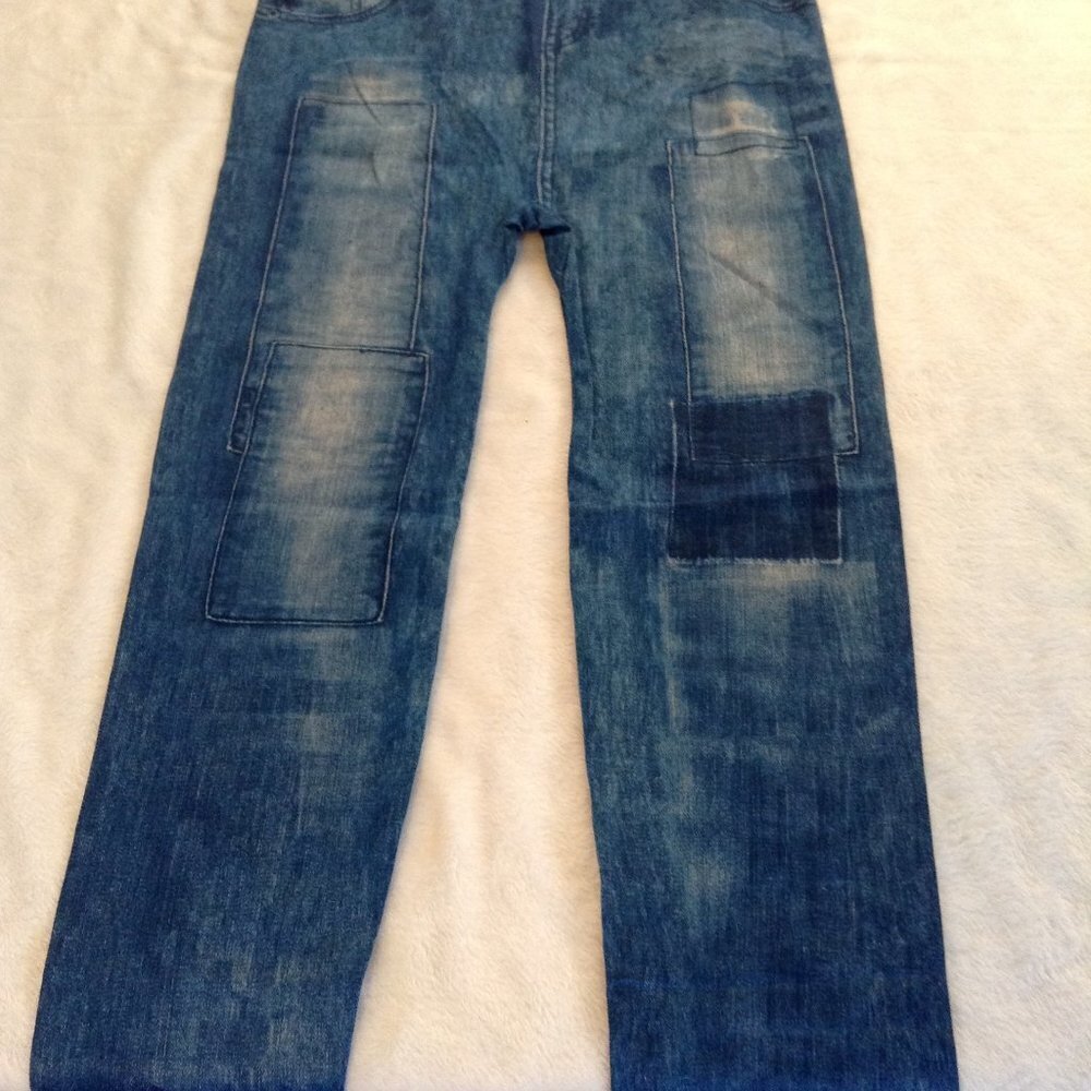 Style Blue leggings w faux pocket print leg M NWOT - Picture 2 of 5